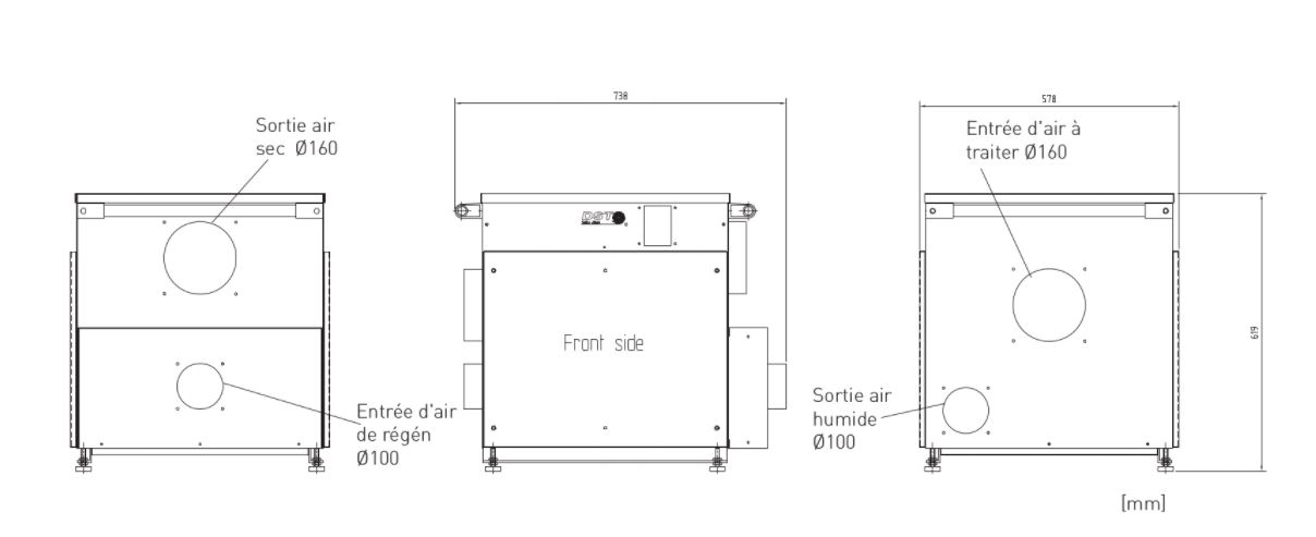  Dimensions du déshumidificateur industriel DC 50R 