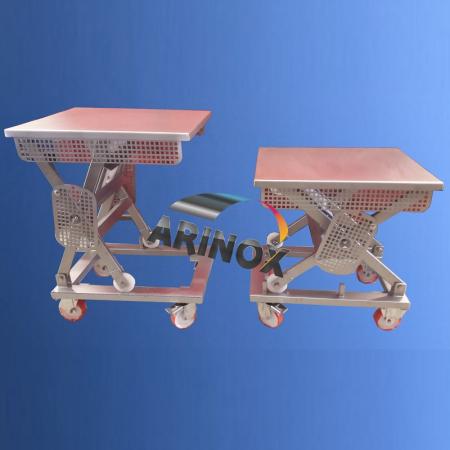 Table inox mobile à plateau réglable en hauteur par manivelle