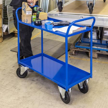 Chariot desserte d'atelier soudé - 2 étagères avec rebord KM4175