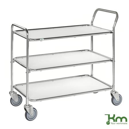 Chariot de service acier 3 étagères stratifiées 2 poignées KM30773-6