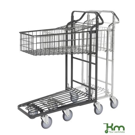 Chariot à poignée ergonomique emboîtable à panier profond