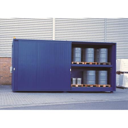 Conteneur à rayonnage isolé - 2 niveaux de rétention pour  fûts & IBC