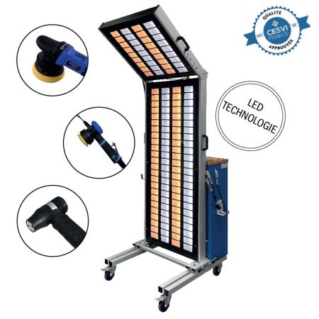 Station de retouche après peinture mobile avec lampes et outillage