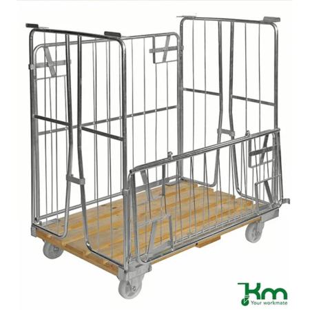 Roll conteneur 500 kg avec fond bois et platines de gerbage