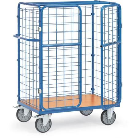 Chariot grillagé pour colis à portes battantes et/ou toit