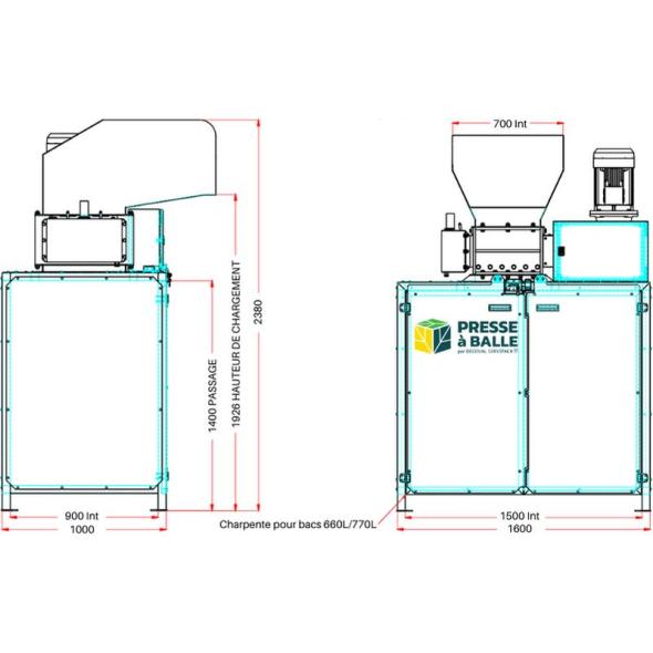 Prix Broyeur alimentaire et emballages pour bac 770 litres - TB500