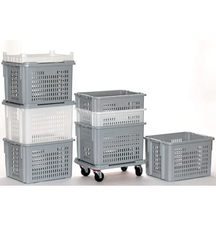 Bac emboitable gerbable fond plein parois ajourées 620x500x403 - BAC-LAND PACK