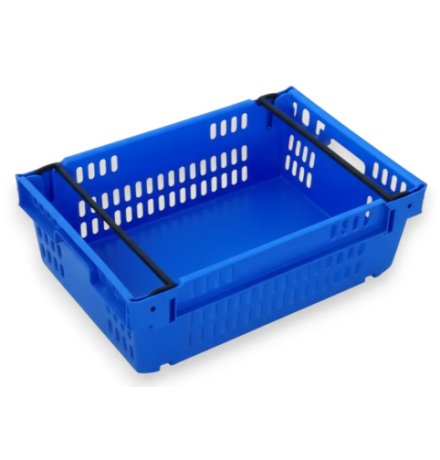 Bac emboîtable gerbable sur rabats fond plein parois ajourées 600x400x200 - BAC-LAND PACK