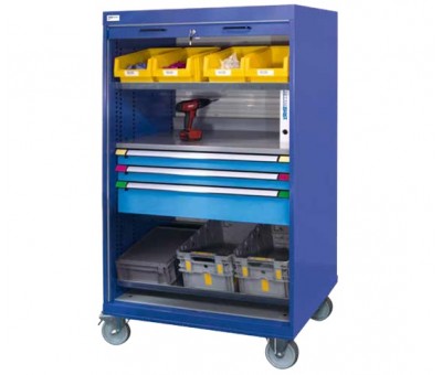 Armoire roulante à rideau et étagères inclinables DL.105035.35