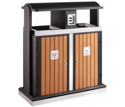 Corbeille de tri + cendrier pour l'extérieur acier / aspect bois