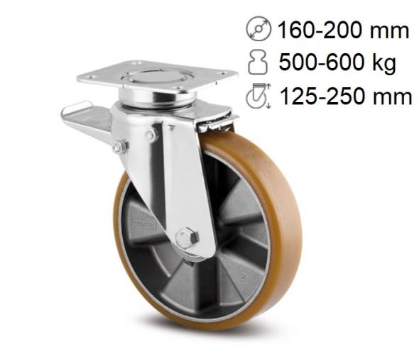 Roulette Delta 500-600 kg à roue polyuréthane Novatech shore A92 / A 80 - industrie