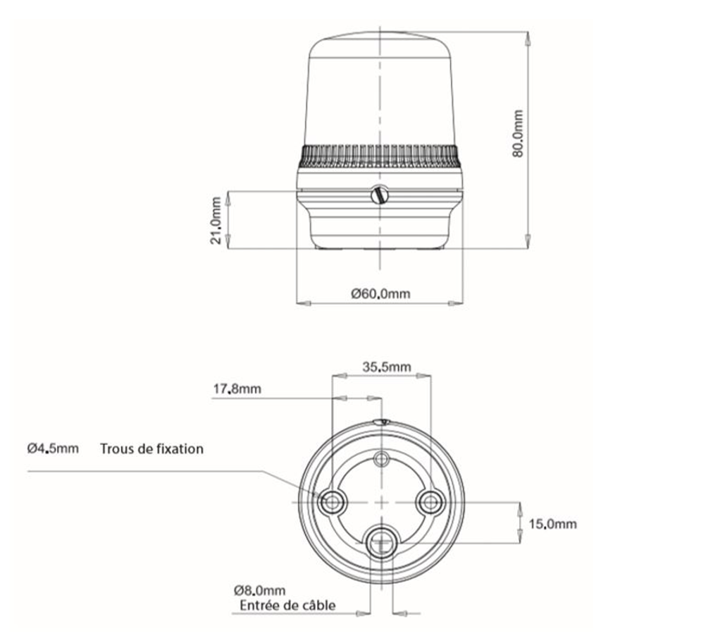 Devis Voyant led industriel fixe fond plat IP65 80xø60mm O200L