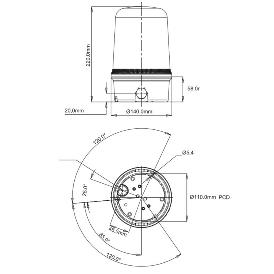 Devis Grand voyant à feu flash variable haute puissance 15J IP65 220xø140mm O400FX