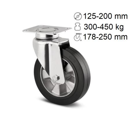 Roulette Delta 300/450 kg avec roue caoutchouc Elastech silencieuse shore A68