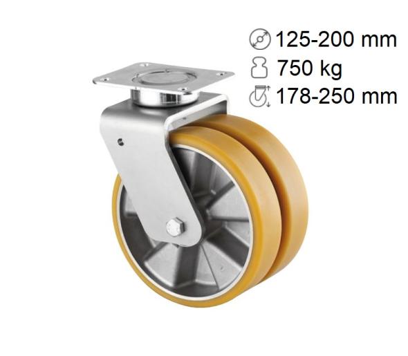 Roulette double polyuréthane coulé Delta Twin + Novatech 750 kg