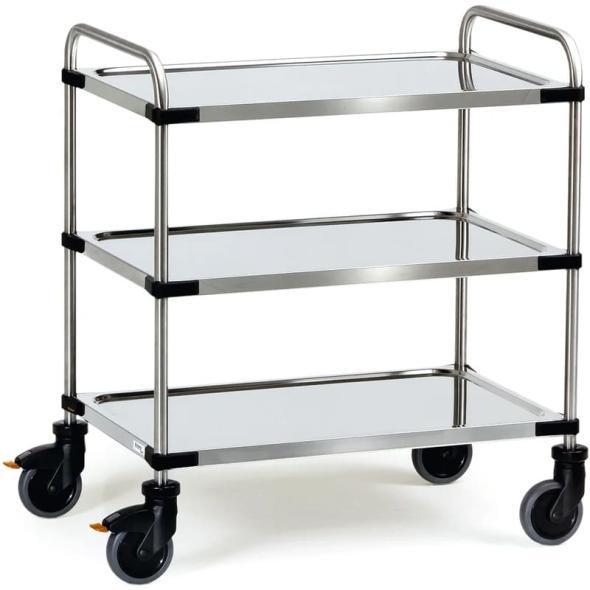 Chariot inox 3 plateaux acier et chrome 150 kg
